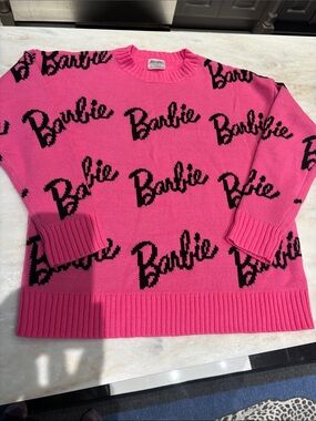 Barbie Pink Crewneck Sweater with Black Logo